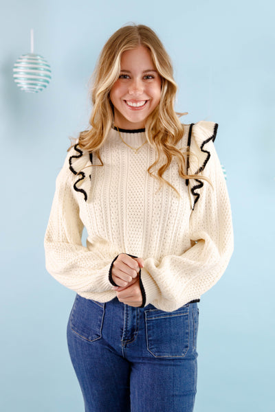 Women's Preppy Sweaters- Women's Ruffle Sweater- Eesome Sweaters