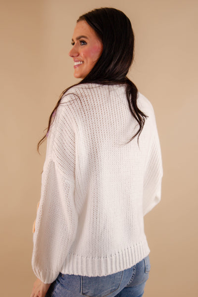 Women's Oversized Knit Sweater- 3D Knit Flower Sweater- Pastel Winter Sweaters