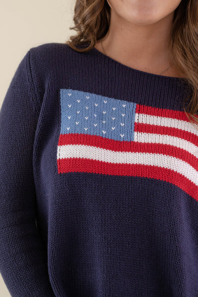 Women's American Flag Sweater- Navy Flag Sweater- Americana Lightweight Sweater