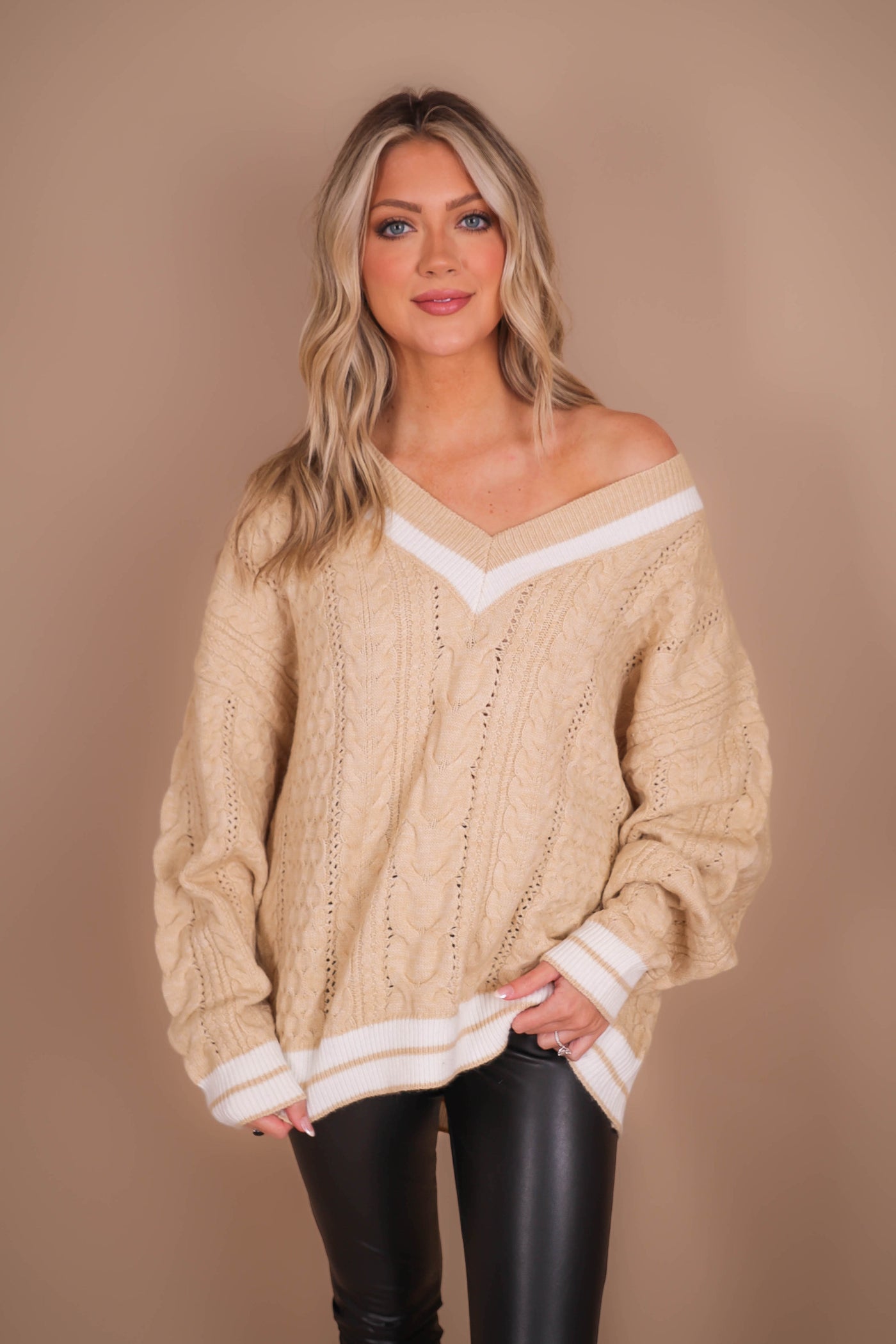 Women's Varsity Knit Sweater- Women's Oversized Knit Sweater- And The Why Sweaters