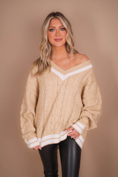 Women's Varsity Knit Sweater- Women's Oversized Knit Sweater- And The Why Sweaters