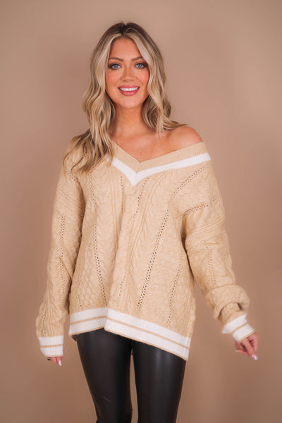 Women's Varsity Knit Sweater- Women's Oversized Knit Sweater- And The Why Sweaters