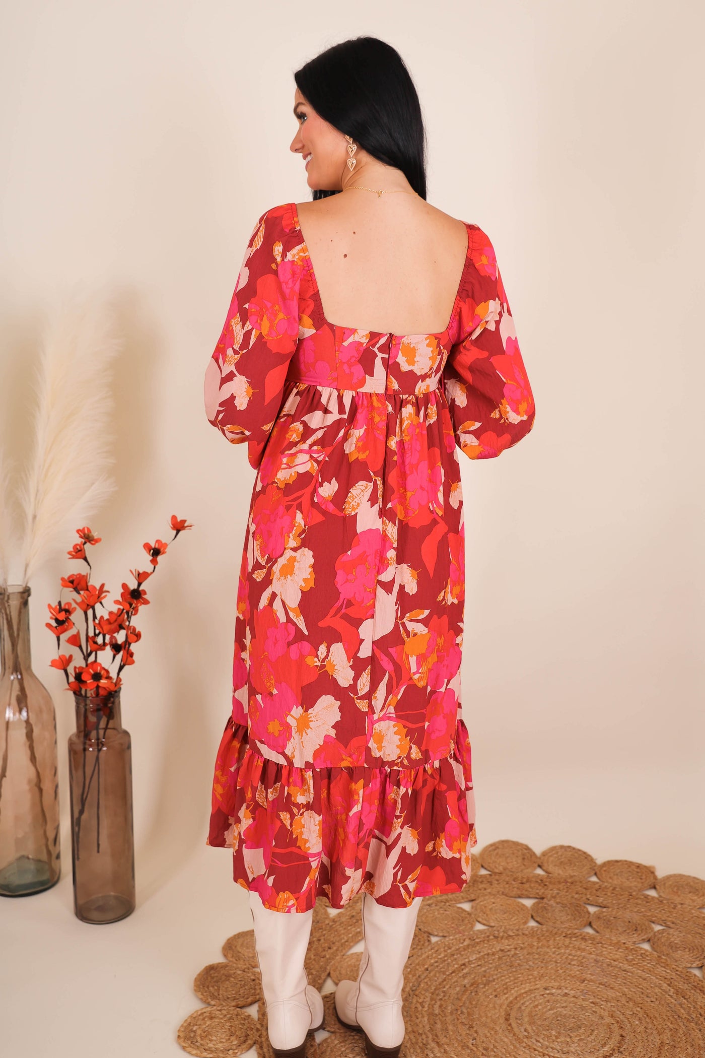 Women's Floral Print Midi Dress- Women's Conservative Midi Dress- In The Beginning Dresses