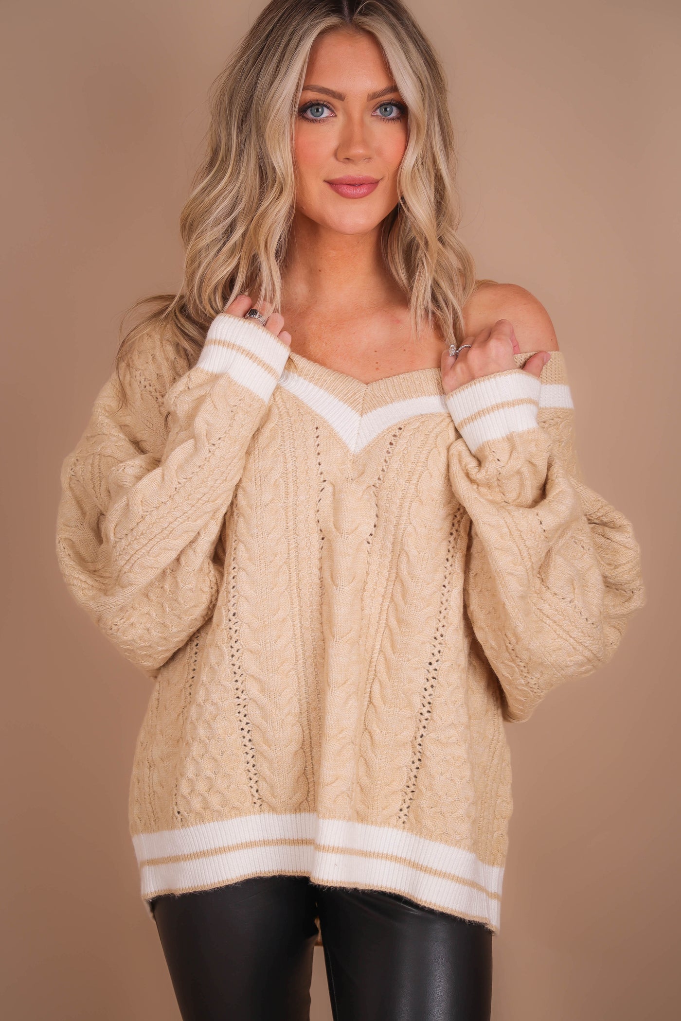 Women's Varsity Knit Sweater- Women's Oversized Knit Sweater- And The Why Sweaters