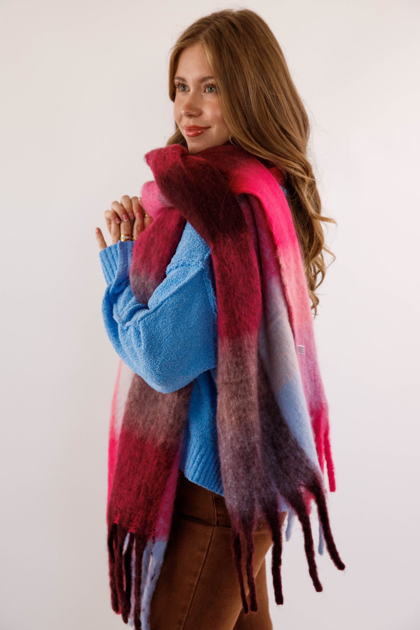 Pink and Blue Plaid Scarf- Soft Long Plaid Scarf