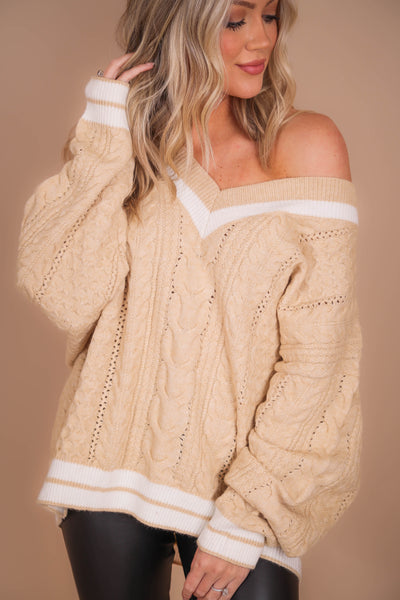 Women's Varsity Knit Sweater- Women's Oversized Knit Sweater- And The Why Sweaters