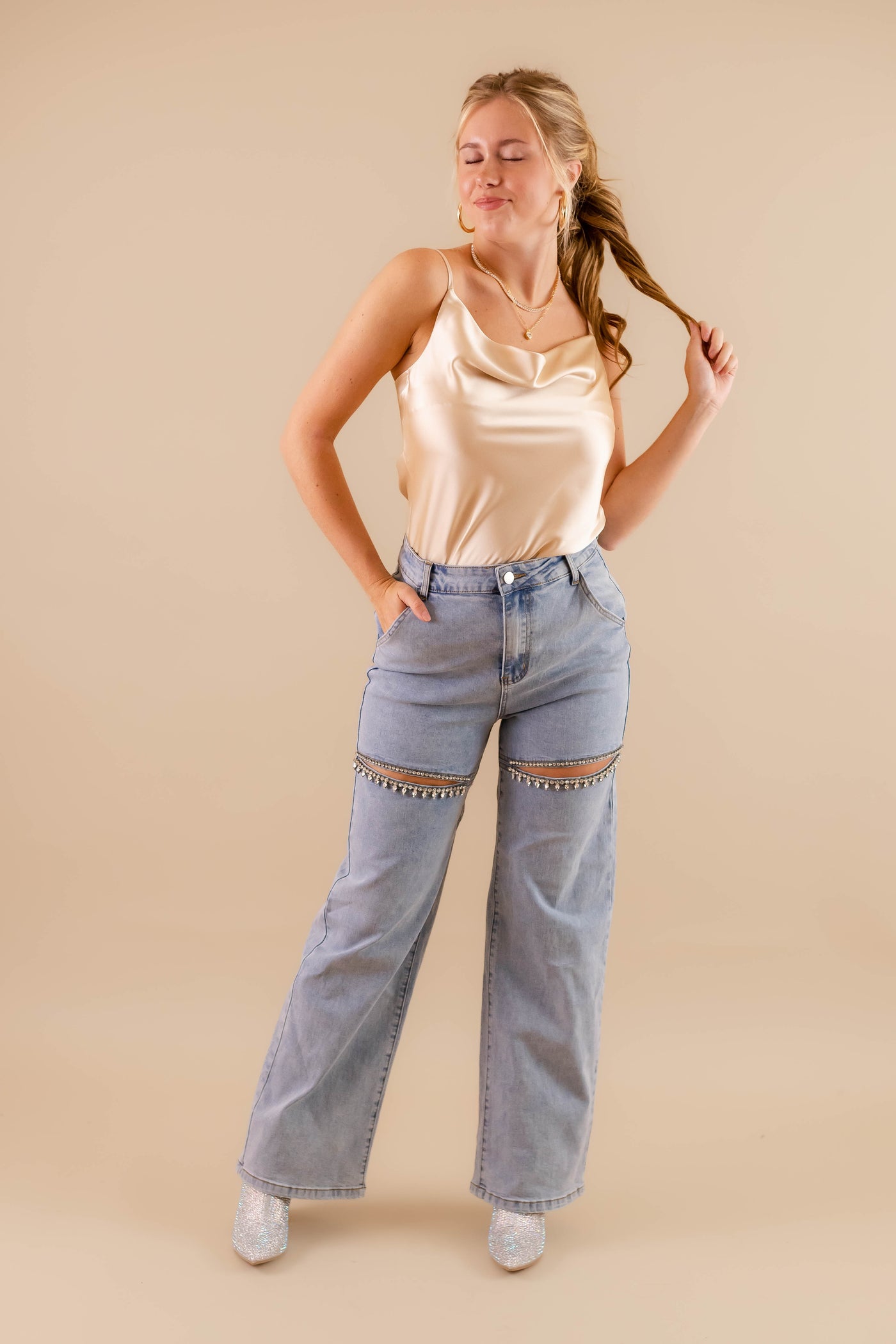 Crystal Slit Jeans- Taylor Rhinestone Jeans- Heart Rhinestone Denim