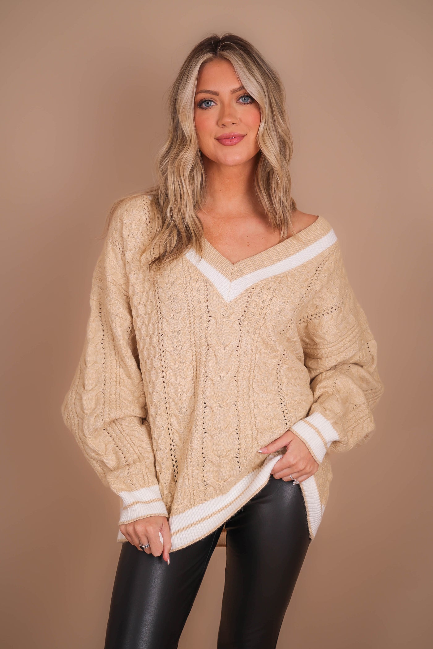 Women's Varsity Knit Sweater- Women's Oversized Knit Sweater- And The Why Sweaters