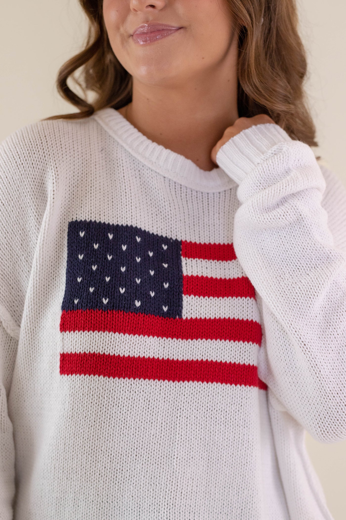 Women's American Flag Sweater- White Flag Sweater- Americana Lightweight Sweater