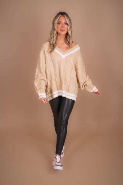 Women's Varsity Knit Sweater- Women's Oversized Knit Sweater- And The Why Sweaters