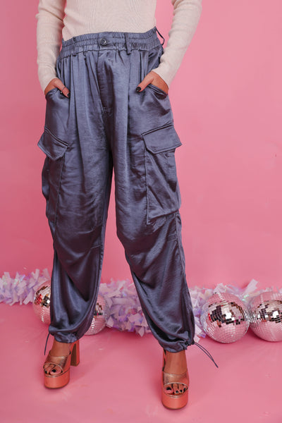 Silky Wide Leg Cargo Pants- Women's Trendy Cargo Pants- Silk Cargo Pant