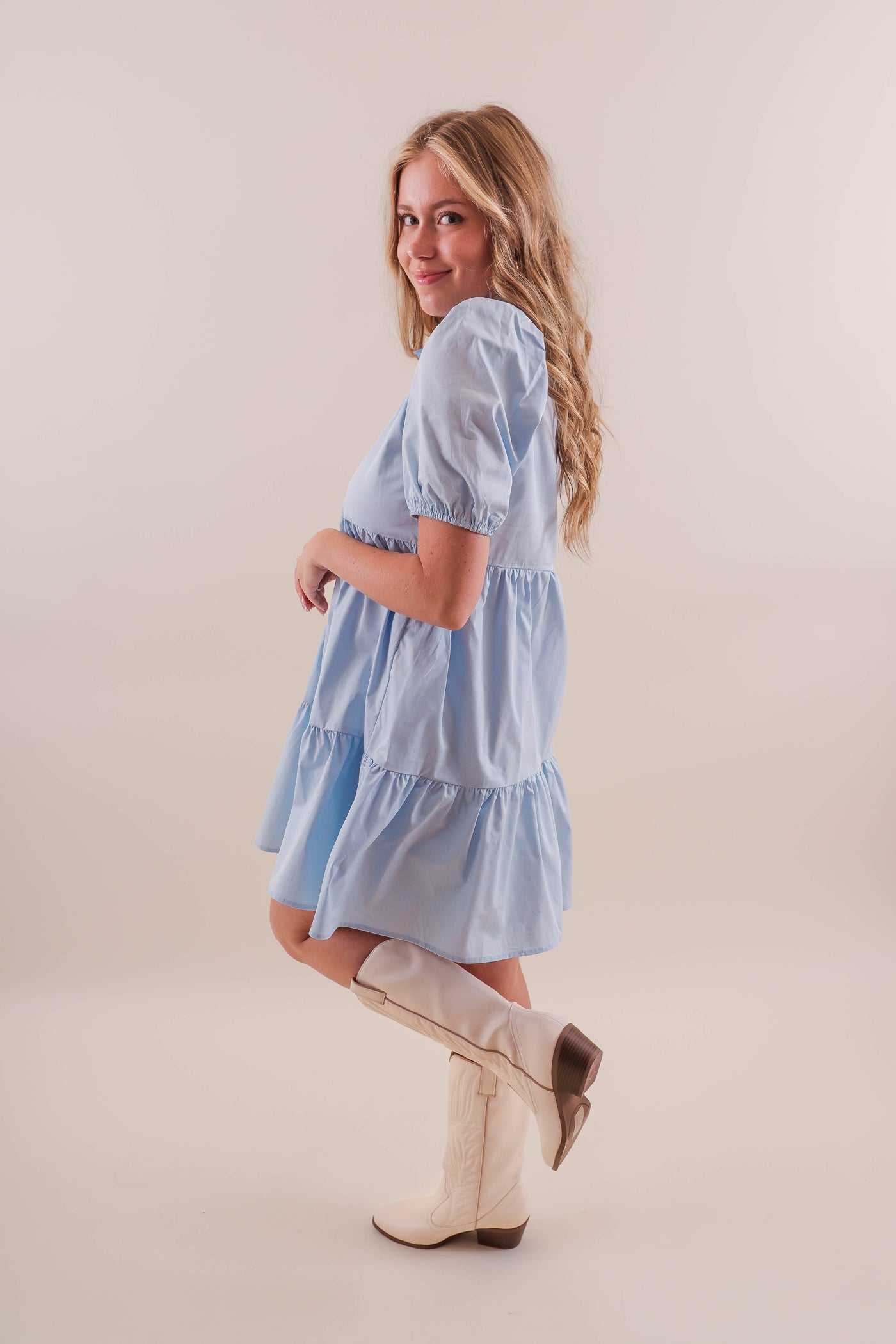 Women's Poplin Shirt Dress- Baby Blue Cotton Dress- TCEC Dresses