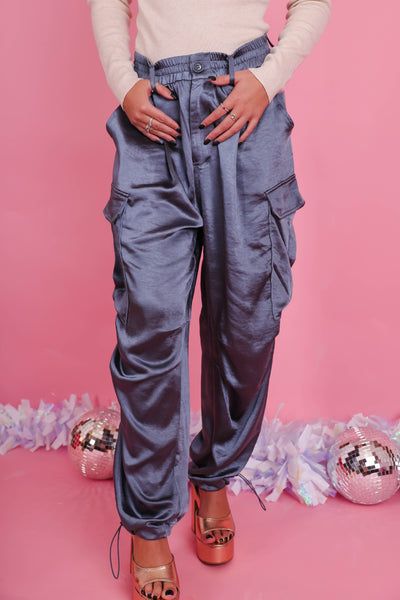 Silky Wide Leg Cargo Pants- Women's Trendy Cargo Pants- Silk Cargo Pant