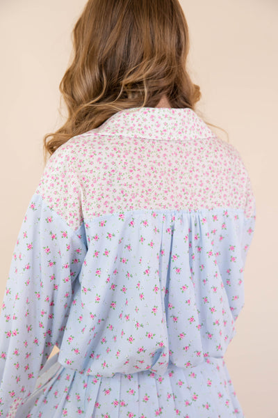 Floral Print Collared Shirt- Women's Spring Sets- PeachLove Floral Set