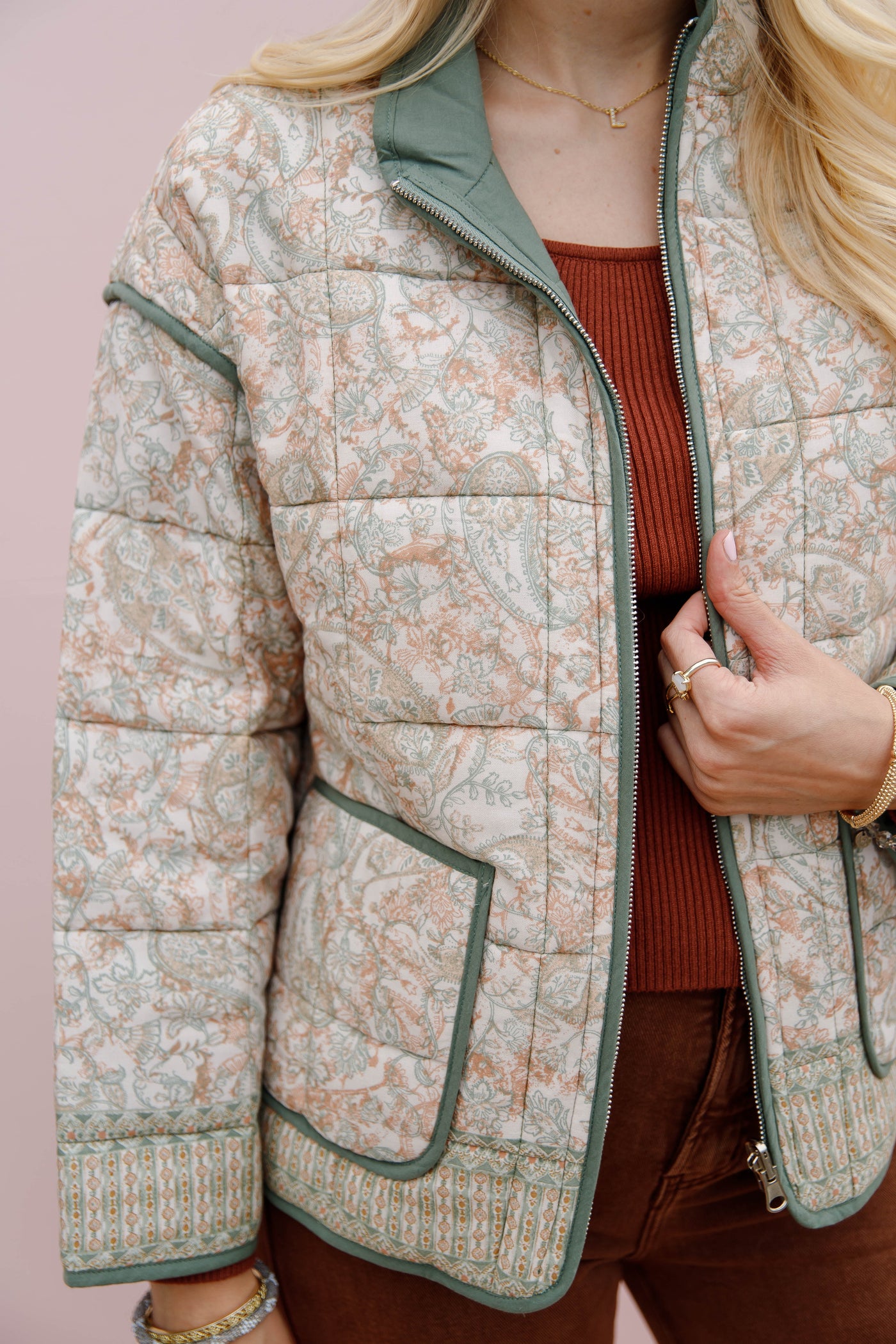 Vintage Paisley Reversible Quilted Jacket- Women's Reversible Fall Jacket- Olive Green Quilted Jacket