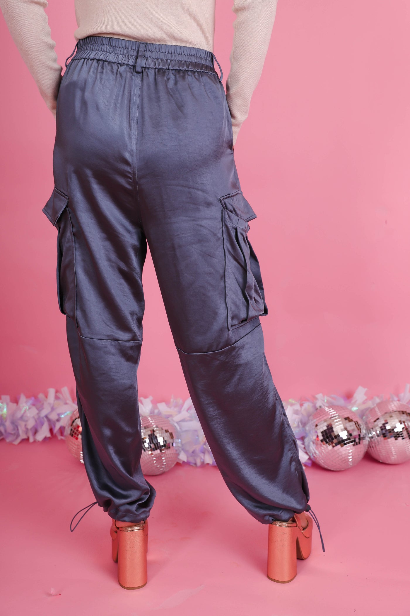 Silky Wide Leg Cargo Pants- Women's Trendy Cargo Pants- Silk Cargo Pant