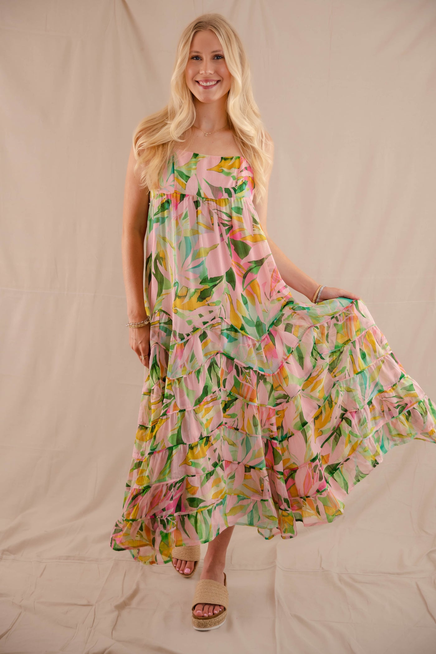 Women's Tropical Print Maxi Dress- Women's Vacation Dresses- Storia Maxi Dress