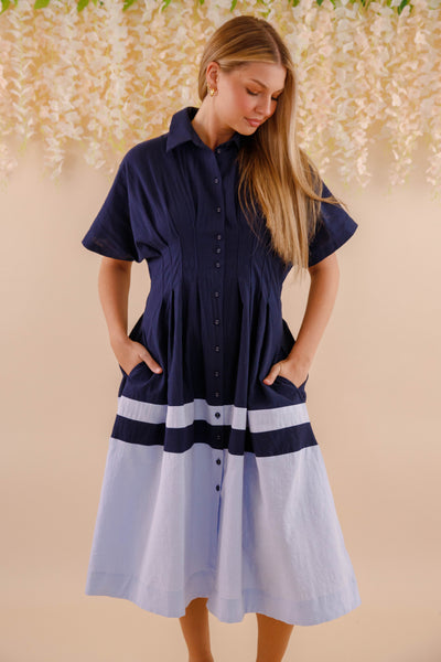 Navy and Blue Cotton Dress- Women's Spring Summer Cotton Dresses- Women's Vacation Dresses