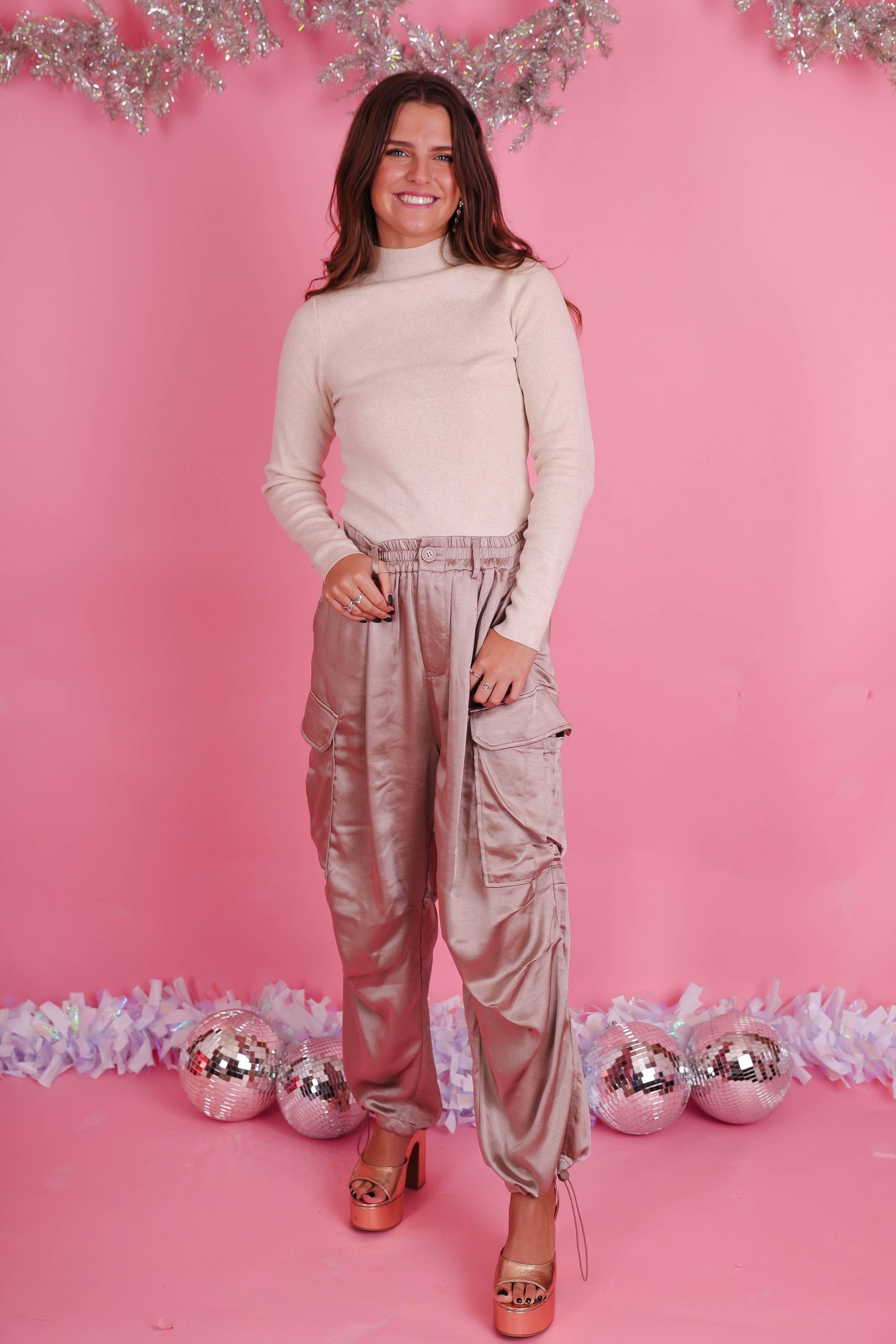 Silky Wide Leg Cargo Pants- Women's Trendy Cargo Pants- Silk Cargo Pant