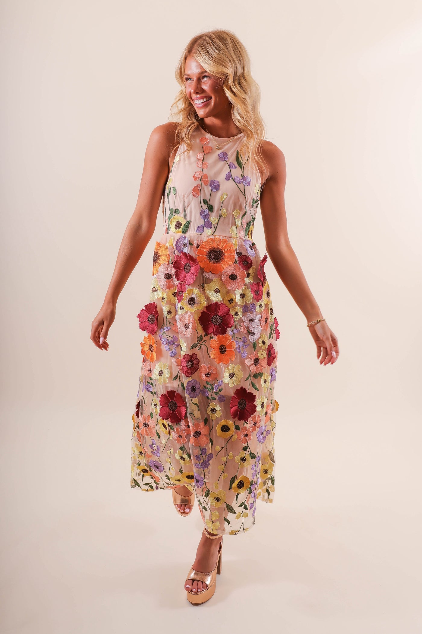 Women's 3D Flower Tulle Midi Dress- Women's Special Occasion Flower Dress- Taylor Grammy's Dress