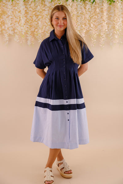 Navy and Blue Cotton Dress- Women's Spring Summer Cotton Dresses- Women's Vacation Dresses