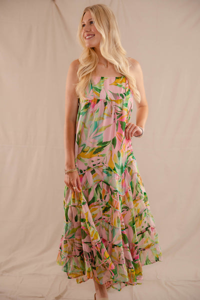 Women's Tropical Print Maxi Dress- Women's Vacation Dresses- Storia Maxi Dress