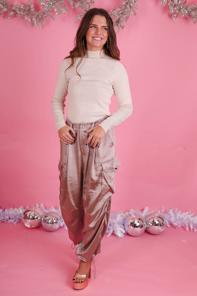 Silky Wide Leg Cargo Pants- Women's Trendy Cargo Pants- Silk Cargo Pant