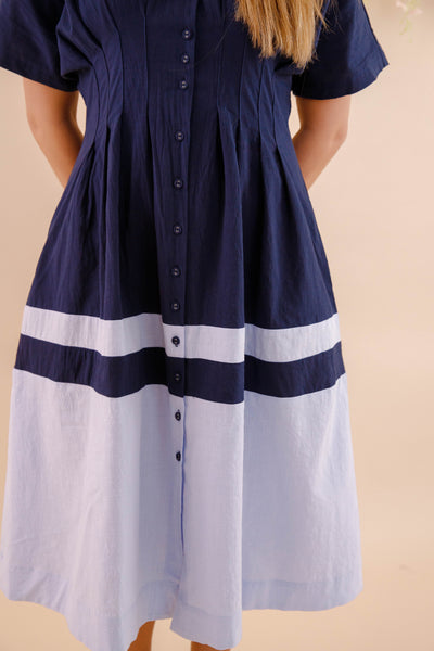 Navy and Blue Cotton Dress- Women's Spring Summer Cotton Dresses- Women's Vacation Dresses