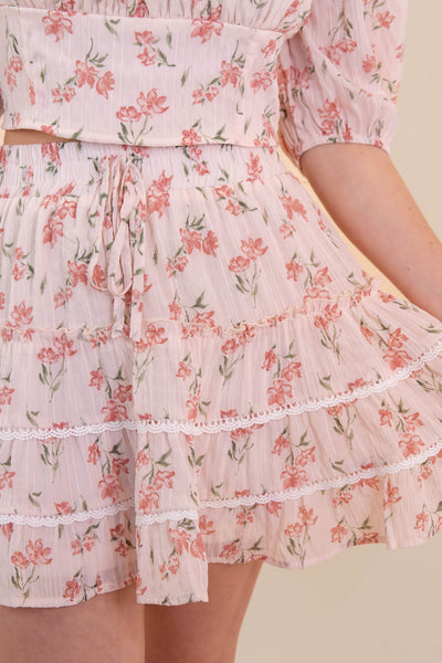 Ditzy Floral Print Mini Skirt- Women's Pink Floral Set- LoveShack Outfits