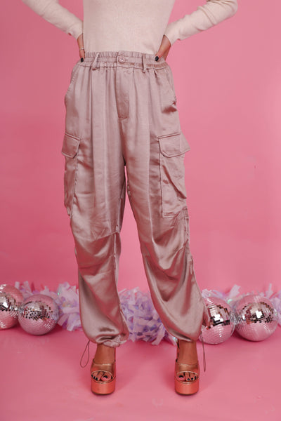 Silky Wide Leg Cargo Pants- Women's Trendy Cargo Pants- Silk Cargo Pant