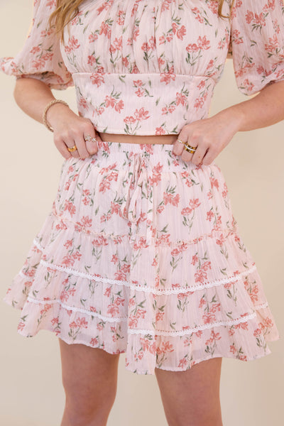 Ditzy Floral Print Mini Skirt- Women's Pink Floral Set- LoveShack Outfits