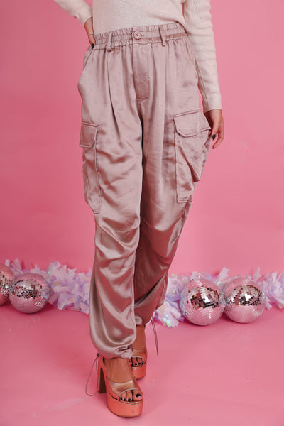 Silky Wide Leg Cargo Pants- Women's Trendy Cargo Pants- Silk Cargo Pant