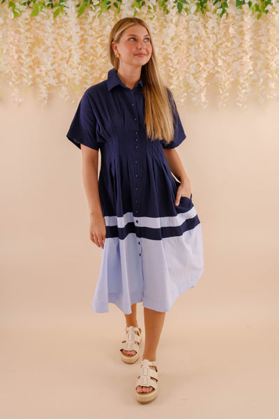Navy and Blue Cotton Dress- Women's Spring Summer Cotton Dresses- Women's Vacation Dresses