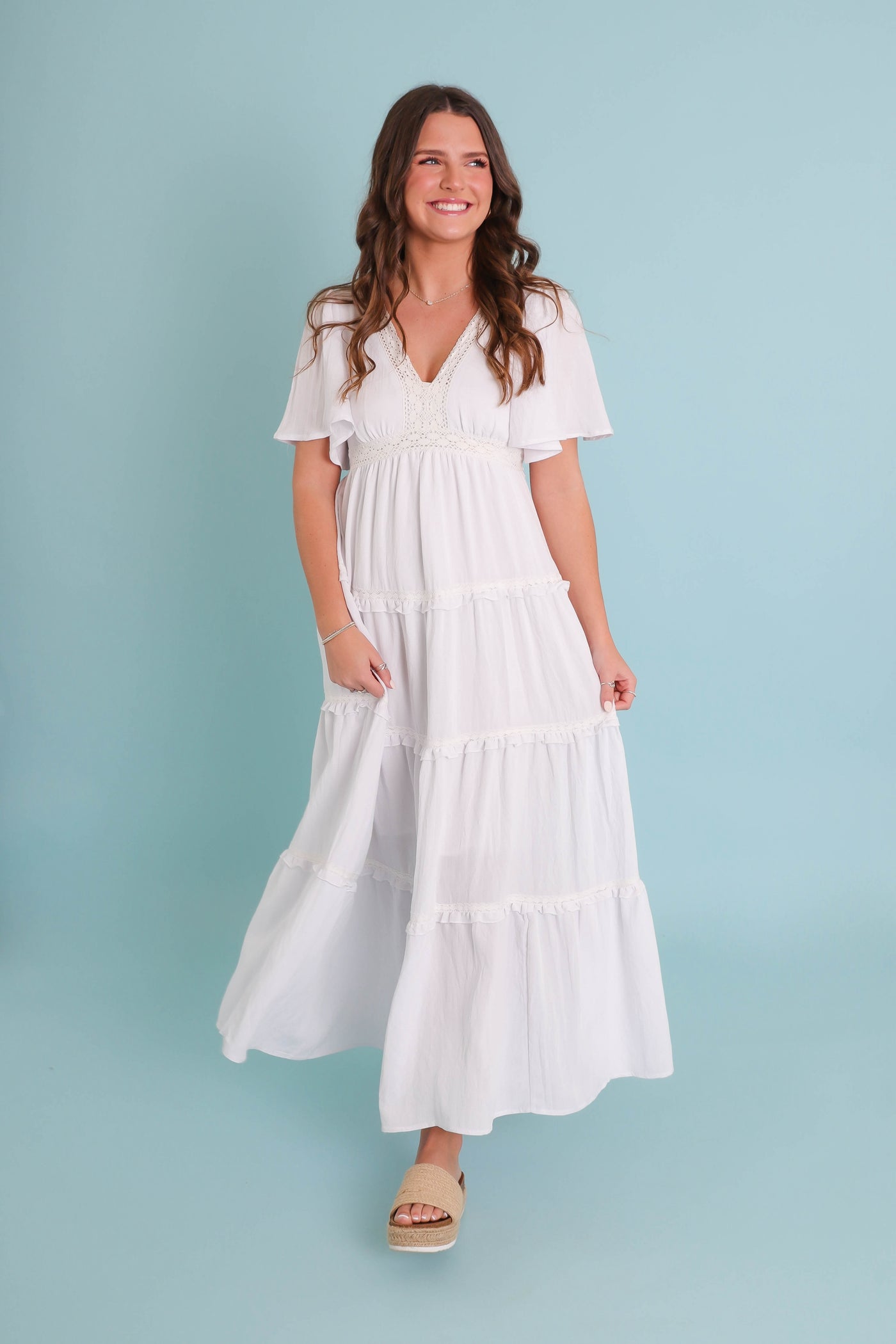 Gorgeous White Maxi Dress- Boho Style White Dress- Flutter Sleeve White Dress