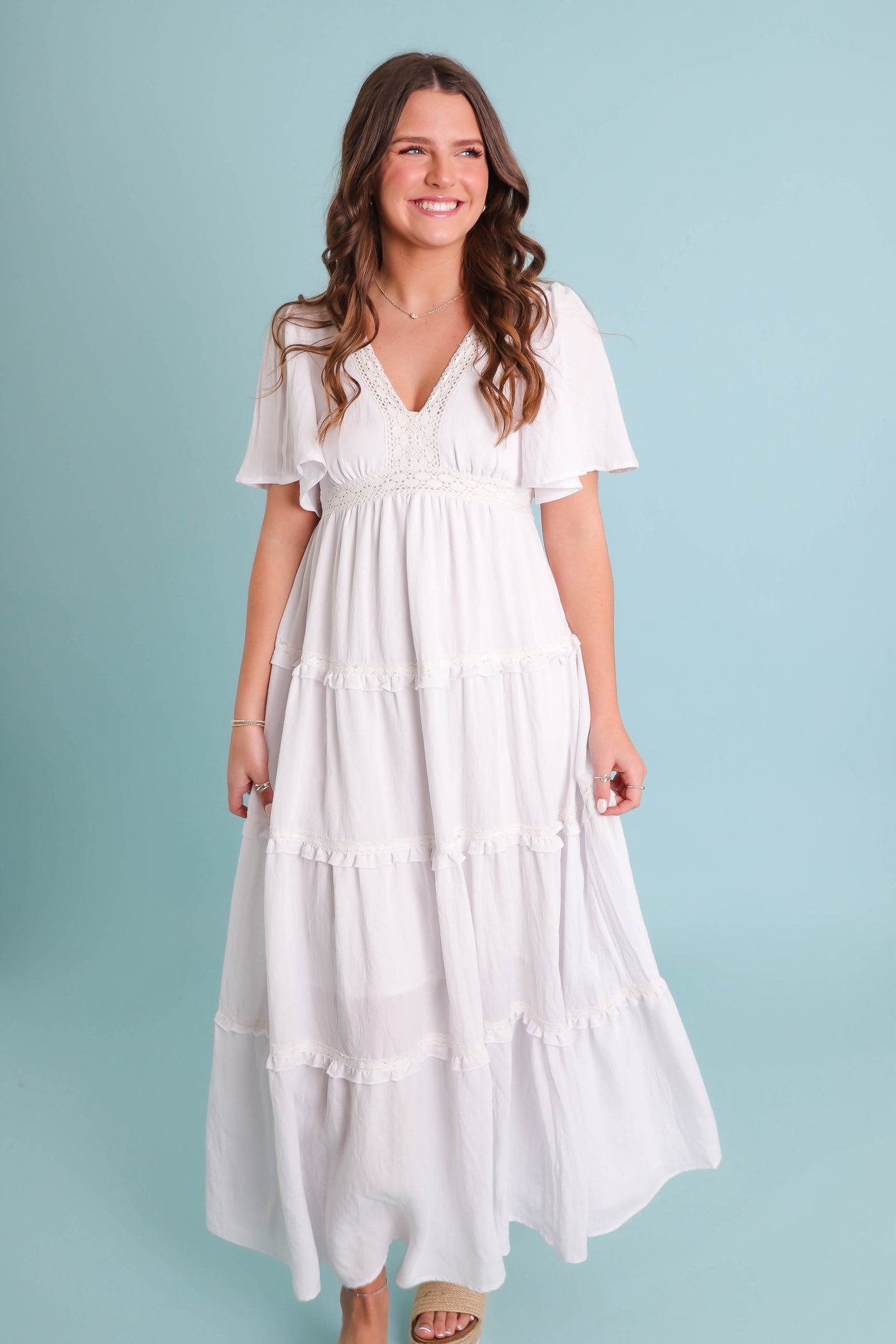 Gorgeous White Maxi Dress- Boho Style White Dress- Flutter Sleeve White Dress