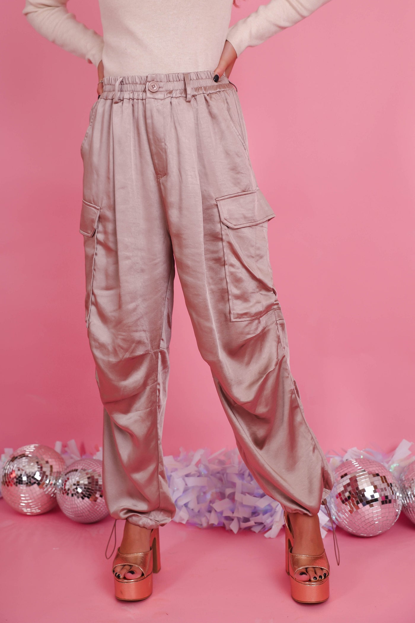 Silky Wide Leg Cargo Pants- Women's Trendy Cargo Pants- Silk Cargo Pant