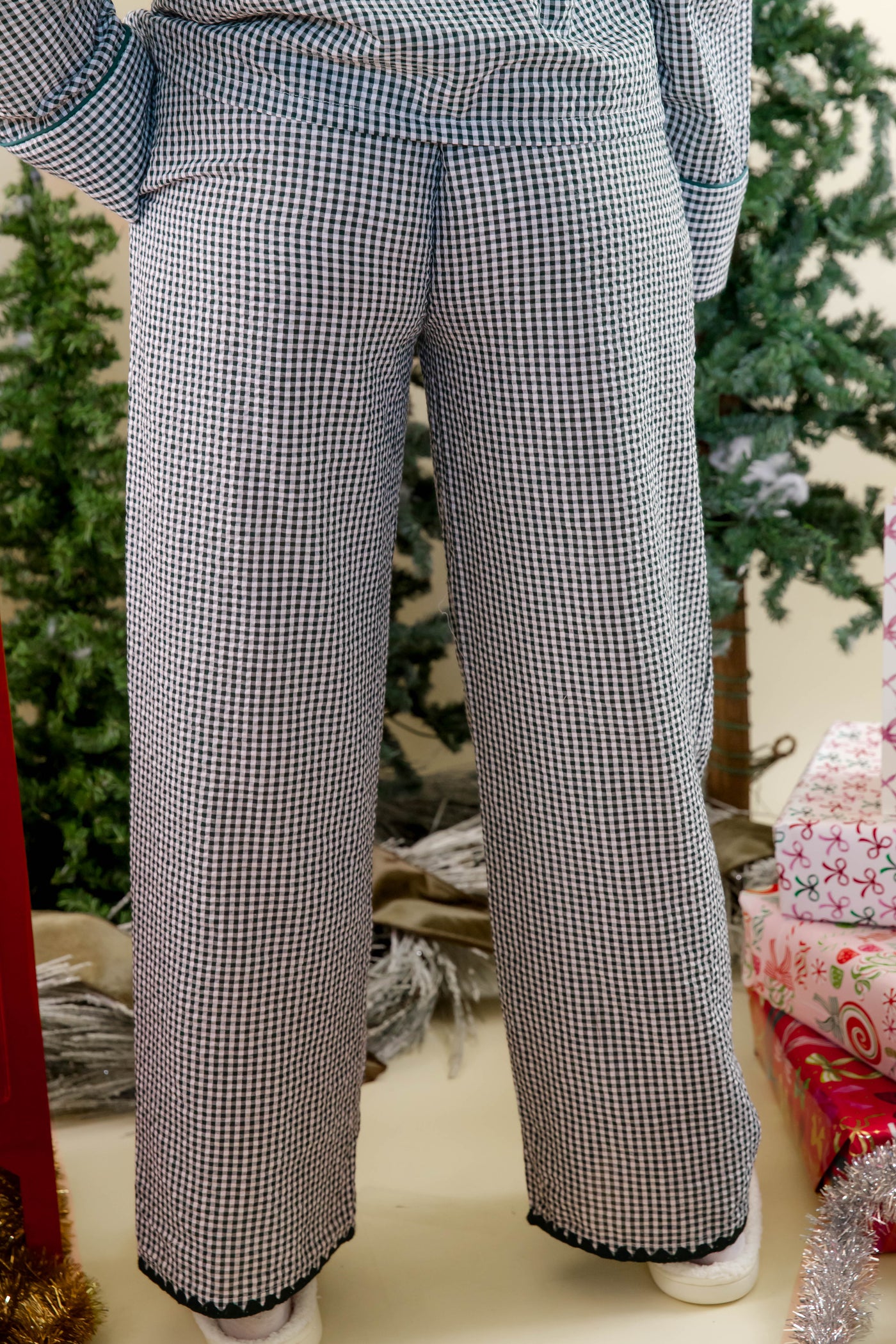 Luxurious Nutcracker Christmas Pajama Pants- Elegant Gingham Christmas Pajamas- Peach Love Cream Christmas Pajama Set