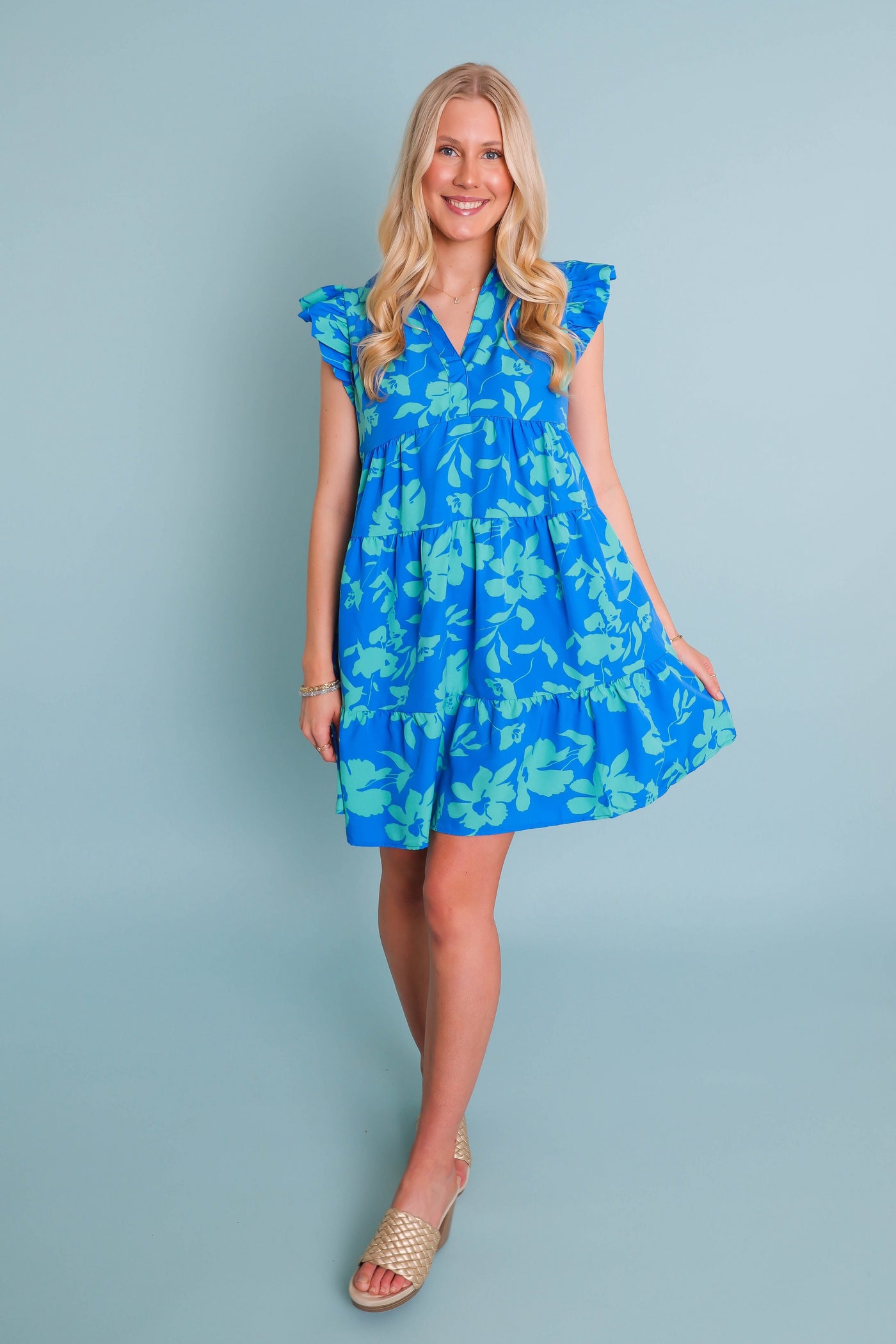 Blue and Green Floral Dress- Women's Vacation Dresses- Umgee Blue Dress