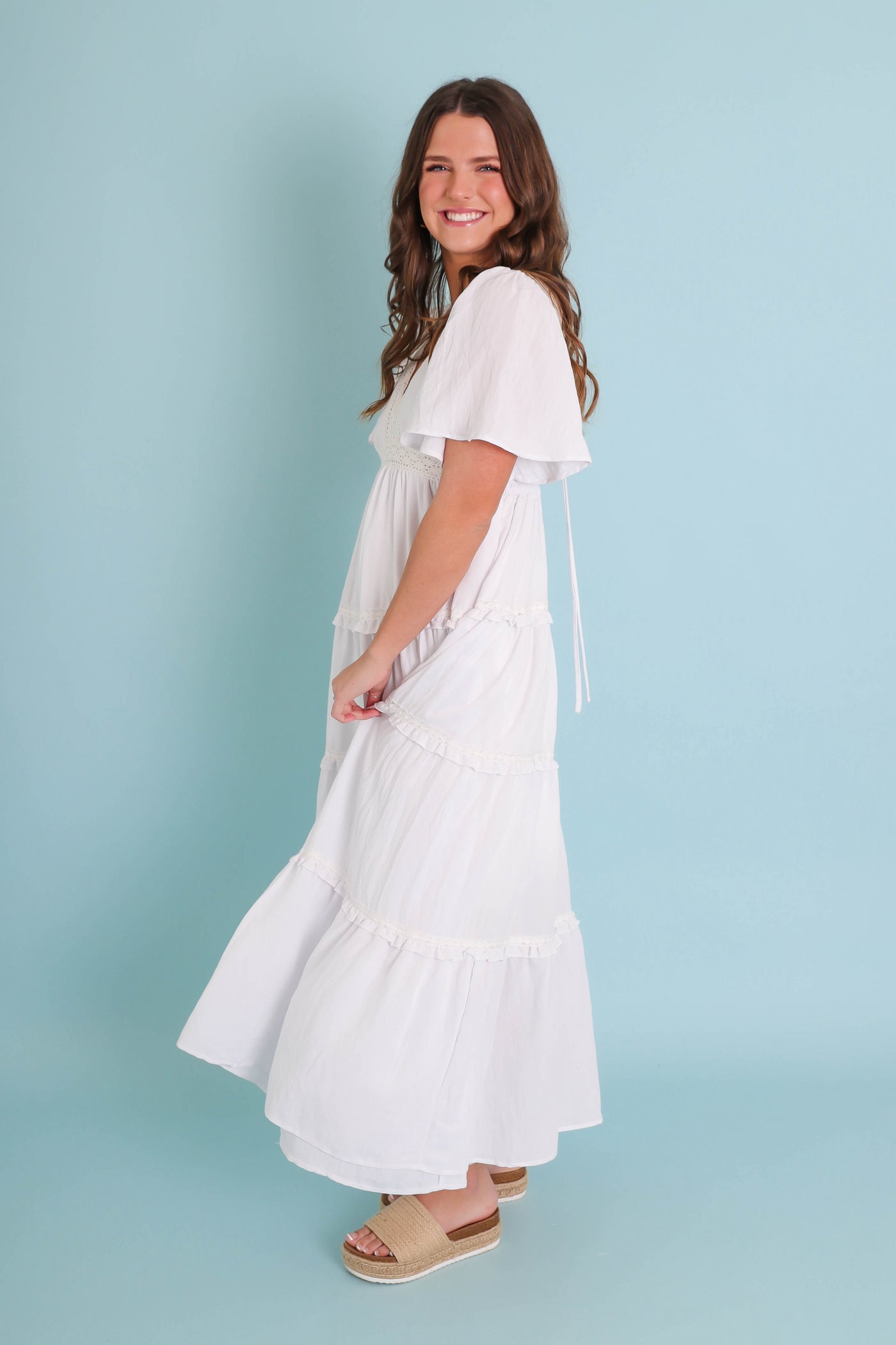 Gorgeous White Maxi Dress- Boho Style White Dress- Flutter Sleeve White Dress