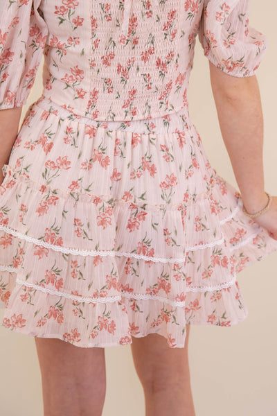 Ditzy Floral Print Mini Skirt- Women's Pink Floral Set- LoveShack Outfits