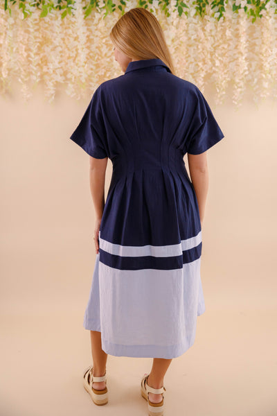 Navy and Blue Cotton Dress- Women's Spring Summer Cotton Dresses- Women's Vacation Dresses