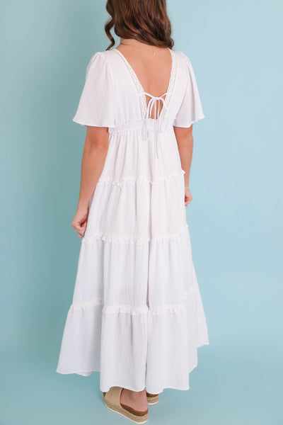 Gorgeous White Maxi Dress- Boho Style White Dress- Flutter Sleeve White Dress