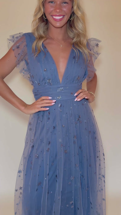 Ice Queen Maxi Dress-Dusty Blue