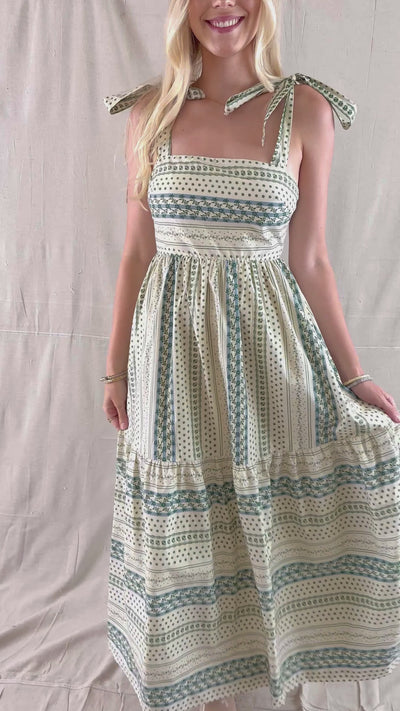 Blue and Green Print Maxi Dress- Dainty Floral Print Dress- B.Right Dresses