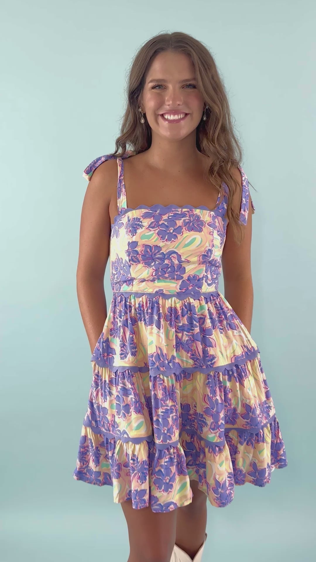 Floral Tiered Scallop Trim Mini Dress- Colorful Print Dress- &Merci Dresses