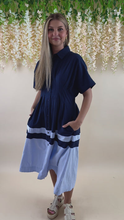 Navy and Blue Cotton Dress- Women's Spring Summer Cotton Dresses- Women's Vacation Dresses