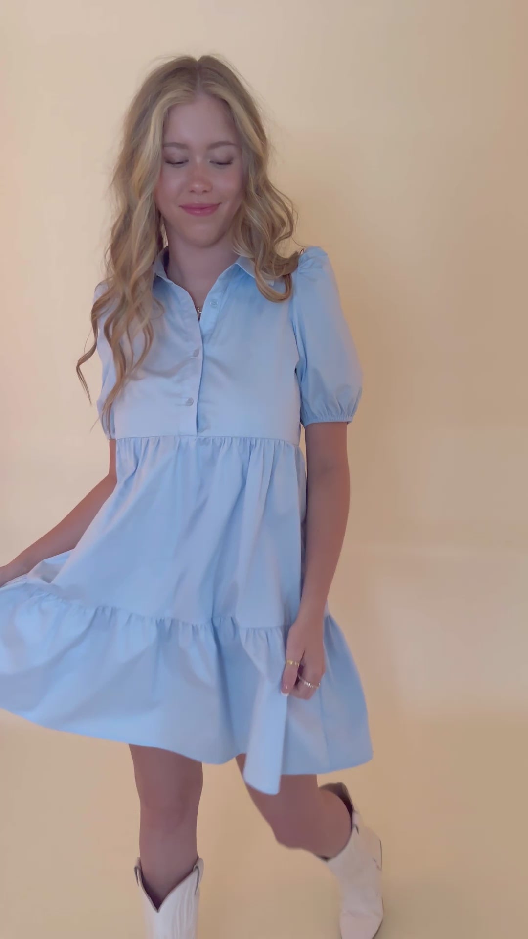 Women's Poplin Shirt Dress- Baby Blue Cotton Dress- TCEC Dresses