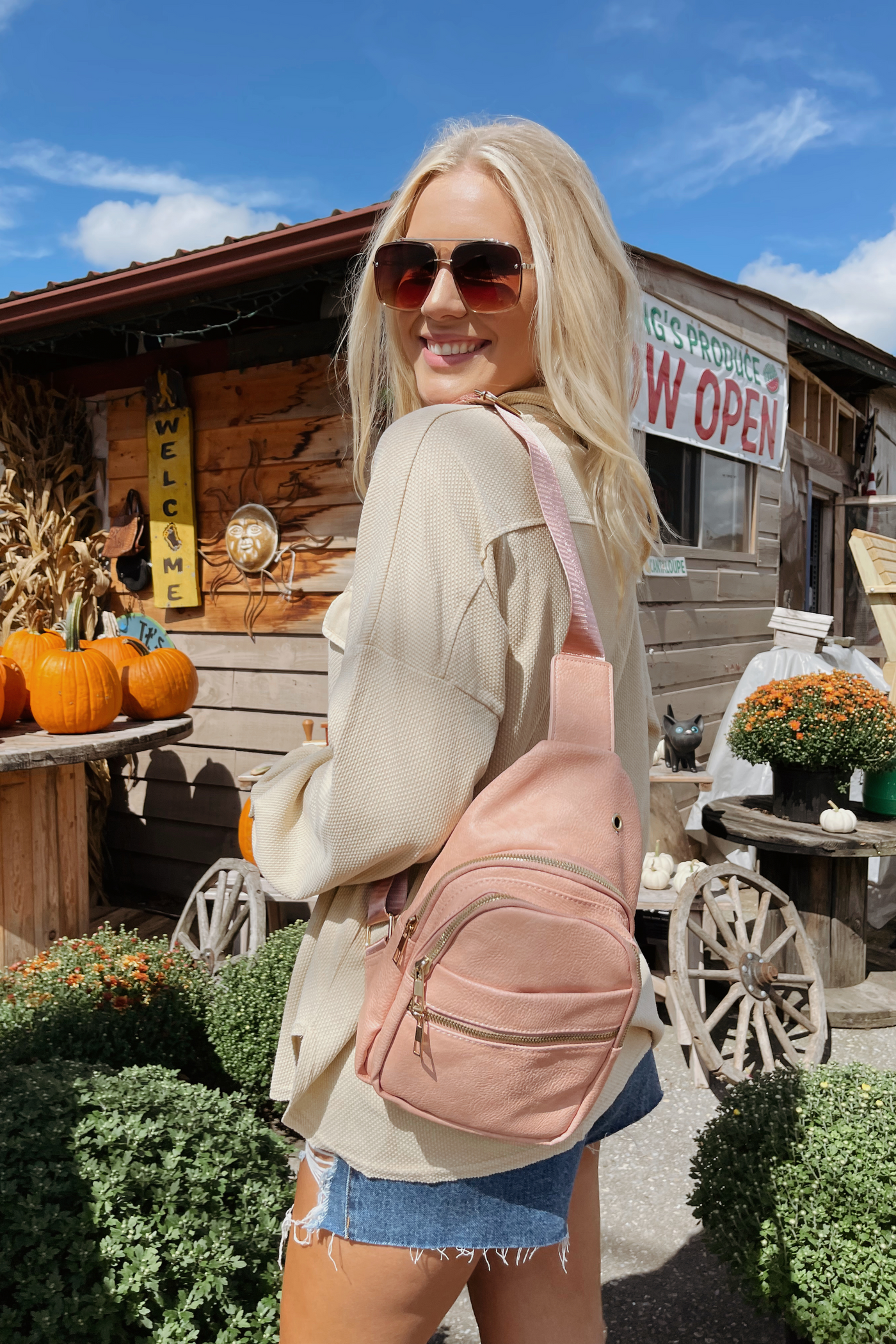 Watch Her Go Sling Bag-Blush