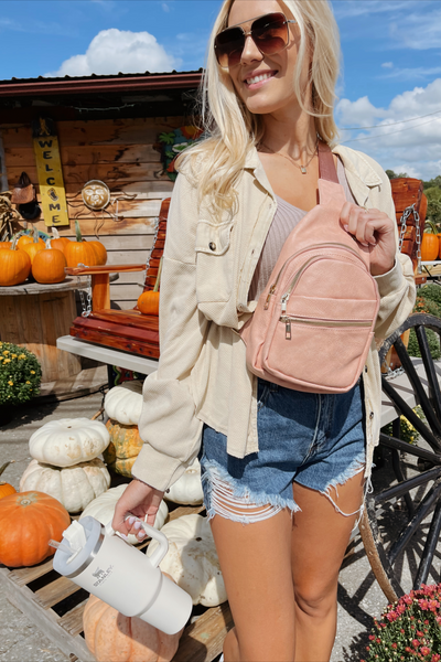 Watch Her Go Sling Bag-Blush