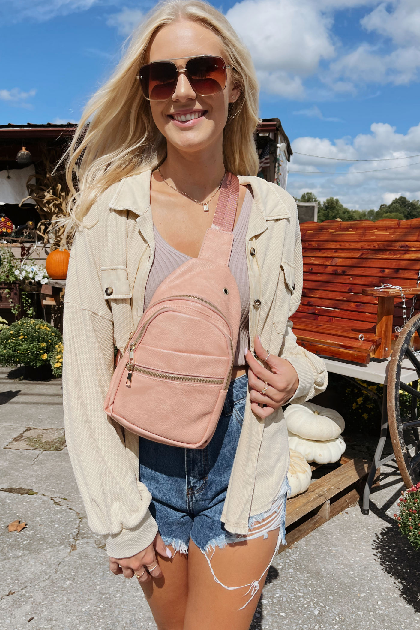 Watch Her Go Sling Bag-Blush